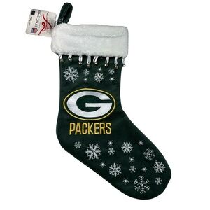 Green Bay Packers NFL Football Embroidered Jingle Bell Faux Fur Stocking NWT